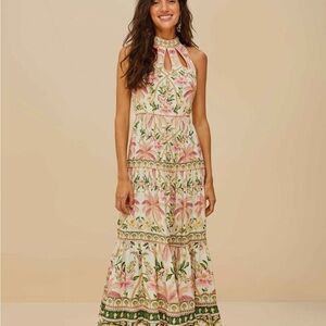 FARM Rio Pink and Green Floral Maxi Dress